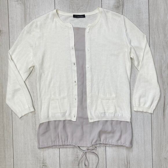 Effetto F sz XS US 2 Cashmere & Silk Sweater 3/4 Sleeves Ivory / Taupe Italy - Picture 8 of 16